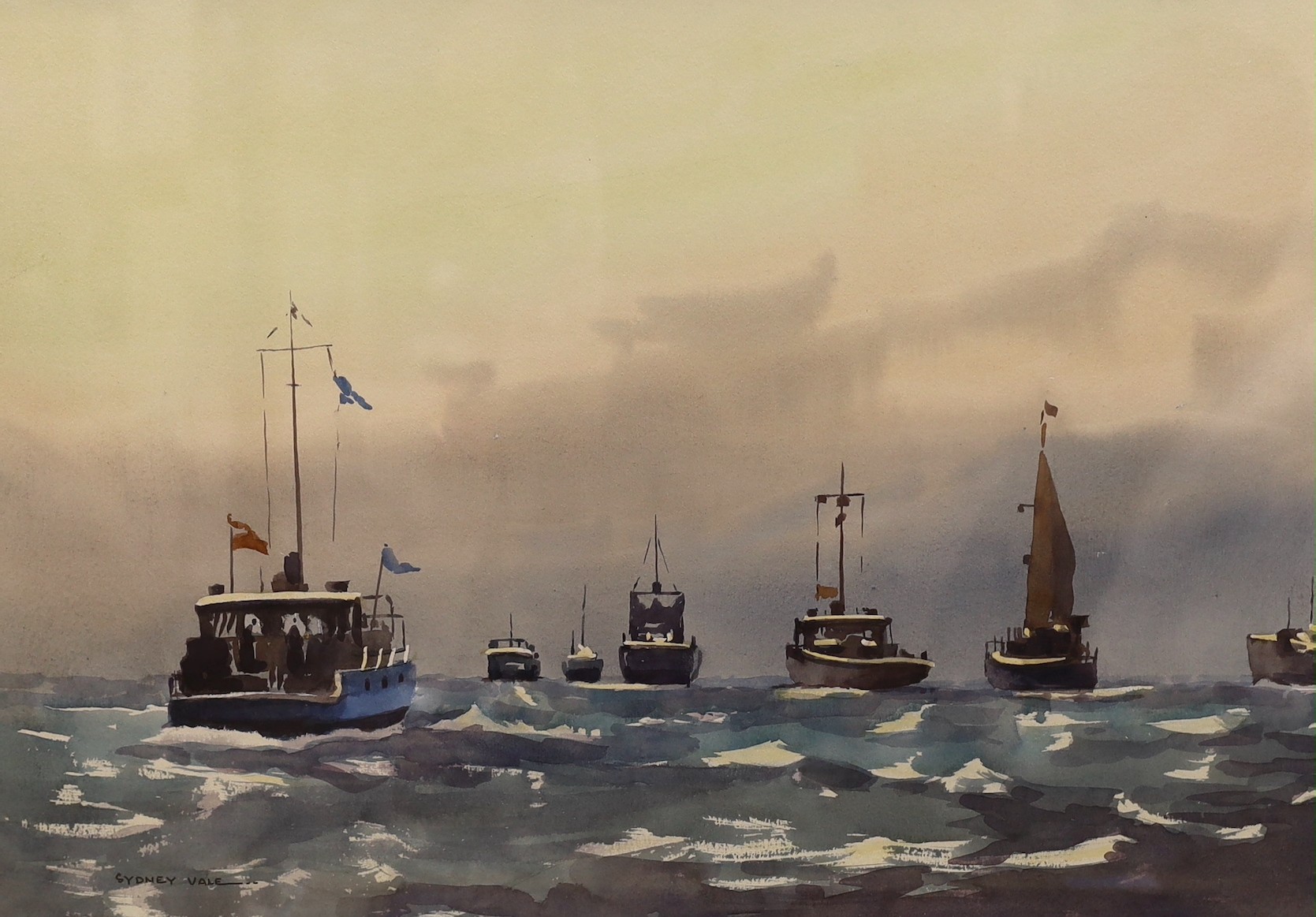 Three assorted marine watercolours by Francis Leke, Sydney Vale and Griffin, largest 35 x 51cm